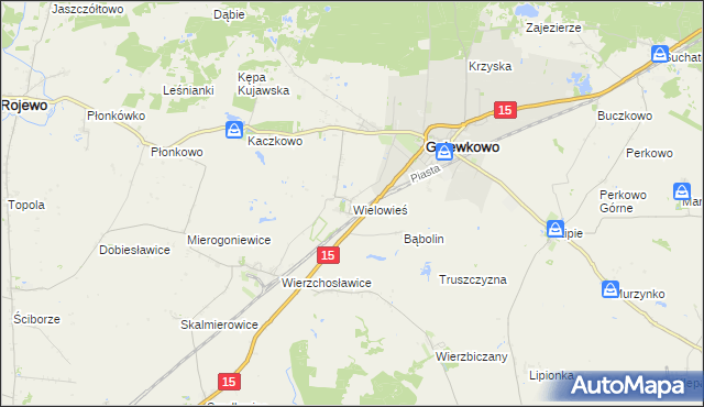 mapa Wielowieś gmina Gniewkowo, Wielowieś gmina Gniewkowo na mapie Targeo