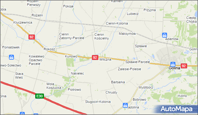 mapa Wilczna gmina Słupca, Wilczna gmina Słupca na mapie Targeo