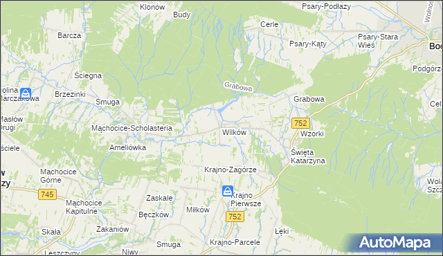 mapa Wilków gmina Bodzentyn, Wilków gmina Bodzentyn na mapie Targeo