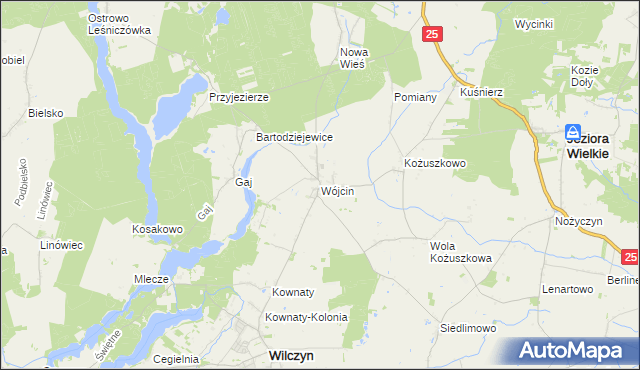 mapa Wójcin gmina Jeziora Wielkie, Wójcin gmina Jeziora Wielkie na mapie Targeo