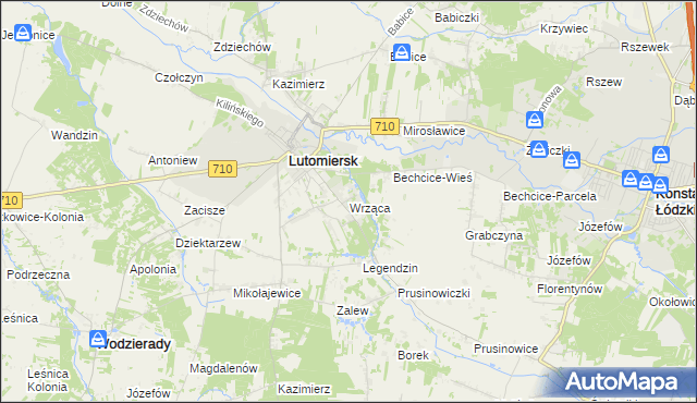 mapa Wrząca gmina Lutomiersk, Wrząca gmina Lutomiersk na mapie Targeo