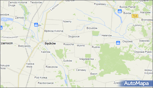 mapa Wykno gmina Będków, Wykno gmina Będków na mapie Targeo