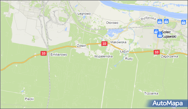 mapa Wypaleniska gmina Solec Kujawski, Wypaleniska gmina Solec Kujawski na mapie Targeo