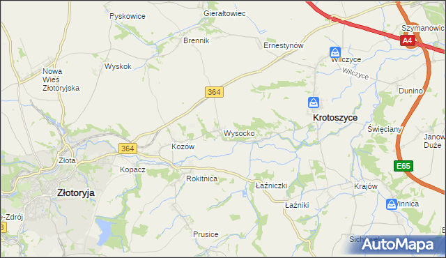 mapa Wysocko gmina Złotoryja, Wysocko gmina Złotoryja na mapie Targeo