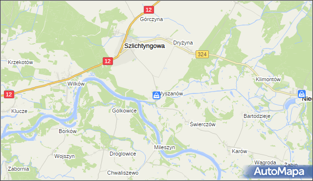 mapa Wyszanów gmina Szlichtyngowa, Wyszanów gmina Szlichtyngowa na mapie Targeo