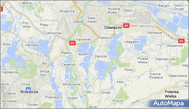 mapa Zaborze gmina Oświęcim, Zaborze gmina Oświęcim na mapie Targeo