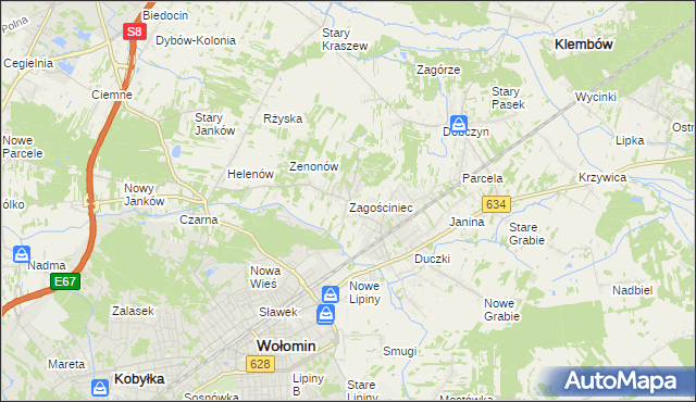 mapa Zagościniec gmina Wołomin, Zagościniec gmina Wołomin na mapie Targeo