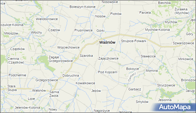 mapa Zajączkowice gmina Waśniów, Zajączkowice gmina Waśniów na mapie Targeo