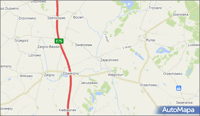 mapa Zajączkowo gmina Chełmża, Zajączkowo gmina Chełmża na mapie Targeo