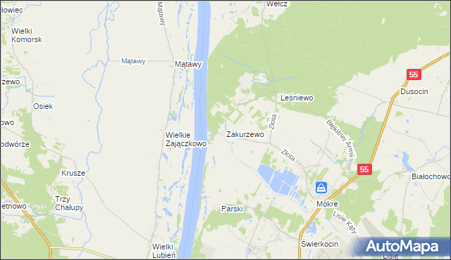 mapa Zakurzewo gmina Grudziądz, Zakurzewo gmina Grudziądz na mapie Targeo