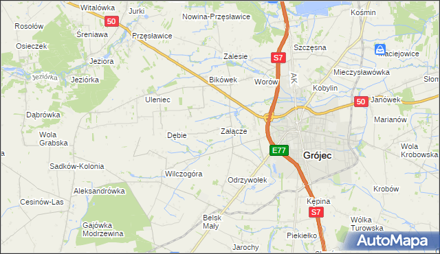 mapa Załącze gmina Grójec, Załącze gmina Grójec na mapie Targeo