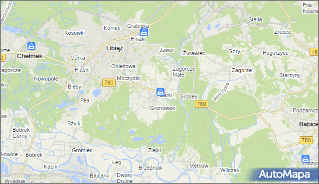 mapa Żarki gmina Libiąż, Żarki gmina Libiąż na mapie Targeo