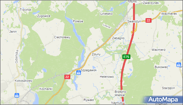 mapa Zduny gmina Starogard Gdański, Zduny gmina Starogard Gdański na mapie Targeo