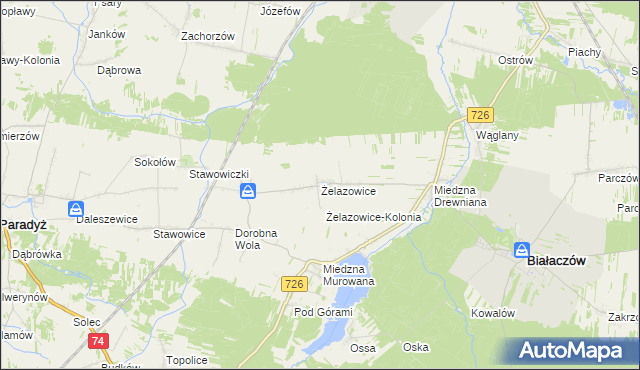 mapa Żelazowice, Żelazowice na mapie Targeo