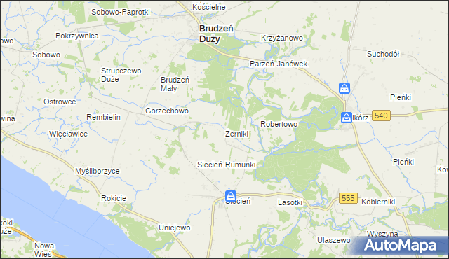 mapa Żerniki gmina Brudzeń Duży, Żerniki gmina Brudzeń Duży na mapie Targeo