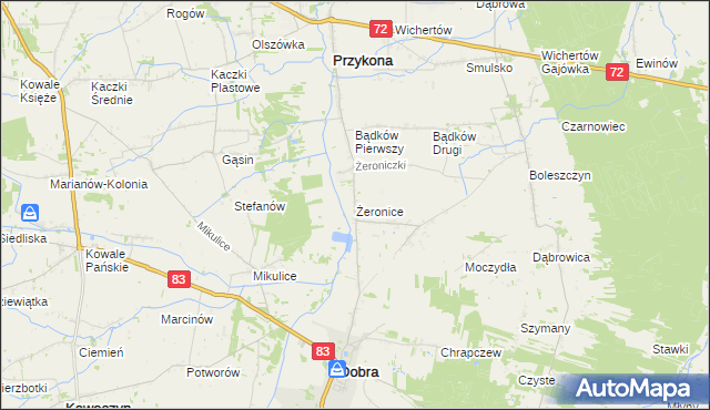 mapa Żeronice gmina Dobra, Żeronice gmina Dobra na mapie Targeo