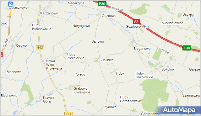 mapa Zieliniec gmina Kołaczkowo, Zieliniec gmina Kołaczkowo na mapie Targeo