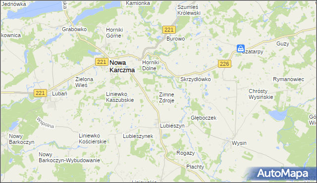 mapa Zimne Zdroje gmina Nowa Karczma, Zimne Zdroje gmina Nowa Karczma na mapie Targeo