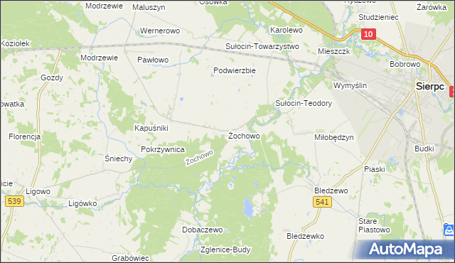 mapa Żochowo gmina Sierpc, Żochowo gmina Sierpc na mapie Targeo