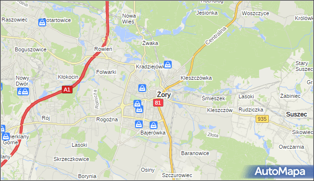 mapa Żor, Żory na mapie Targeo