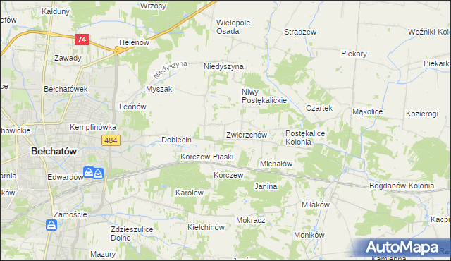 mapa Zwierzchów, Zwierzchów na mapie Targeo