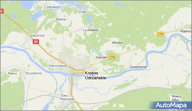 mapa Kamień gmina Krosno Odrzańskie, Kamień gmina Krosno Odrzańskie na mapie Targeo