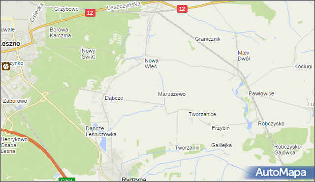 mapa Maruszewo gmina Rydzyna, Maruszewo gmina Rydzyna na mapie Targeo