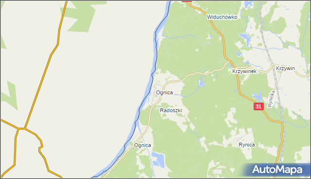 mapa Ognica gmina Widuchowa, Ognica gmina Widuchowa na mapie Targeo