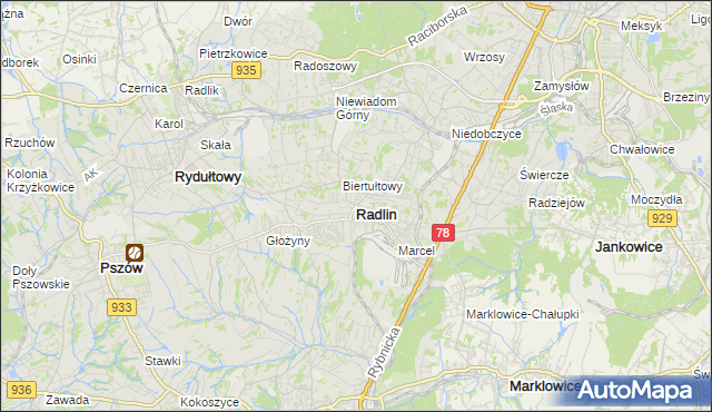 mapa Radlin powiat wodzisławski, Radlin powiat wodzisławski na mapie Targeo
