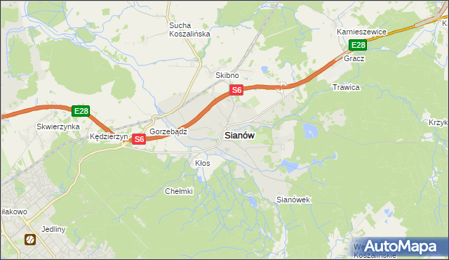 mapa Sianów, Sianów na mapie Targeo