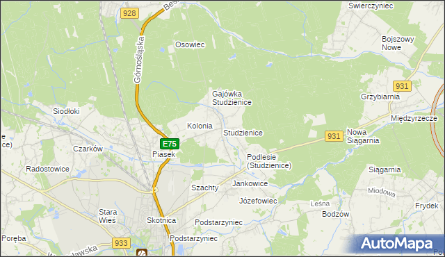 mapa Studzienice gmina Pszczyna, Studzienice gmina Pszczyna na mapie Targeo