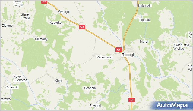 mapa Wilamowo gmina Rozogi, Wilamowo gmina Rozogi na mapie Targeo