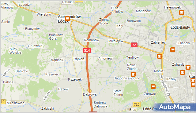 mapa Antoniew gmina Aleksandrów Łódzki, Antoniew gmina Aleksandrów Łódzki na mapie Targeo