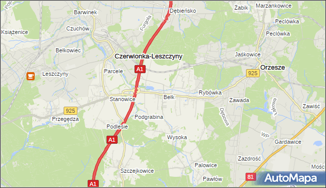 mapa Bełk gmina Czerwionka-Leszczyny, Bełk gmina Czerwionka-Leszczyny na mapie Targeo