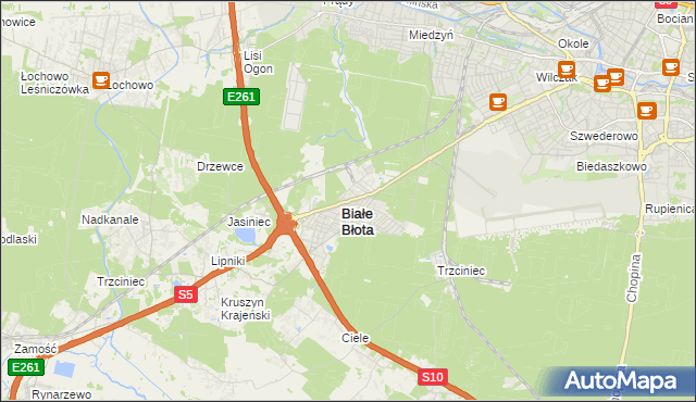 mapa Białe Błota powiat bydgoski, Białe Błota powiat bydgoski na mapie Targeo