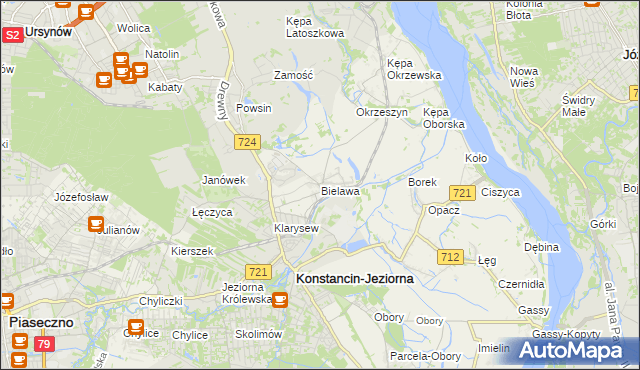 mapa Bielawa gmina Konstancin-Jeziorna, Bielawa gmina Konstancin-Jeziorna na mapie Targeo