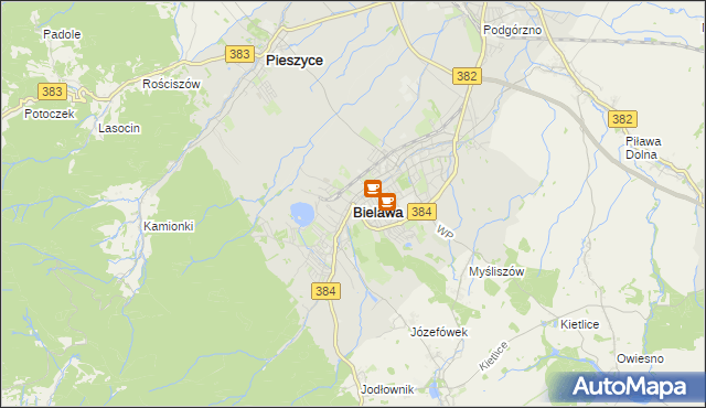 mapa Bielawa powiat dzierżoniowski, Bielawa powiat dzierżoniowski na mapie Targeo