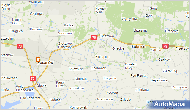 mapa Biskupice gmina Pacanów, Biskupice gmina Pacanów na mapie Targeo