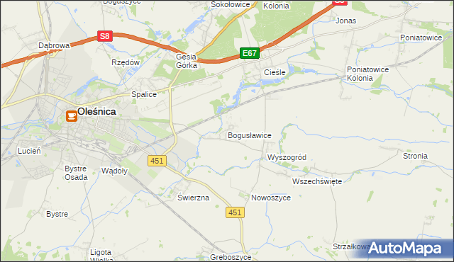 mapa Bogusławice gmina Oleśnica, Bogusławice gmina Oleśnica na mapie Targeo