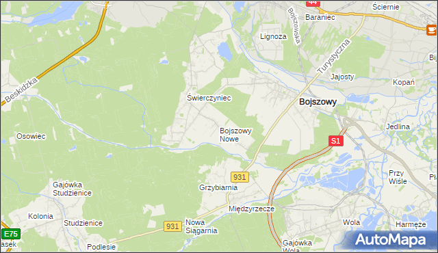 mapa Bojszowy Nowe, Bojszowy Nowe na mapie Targeo