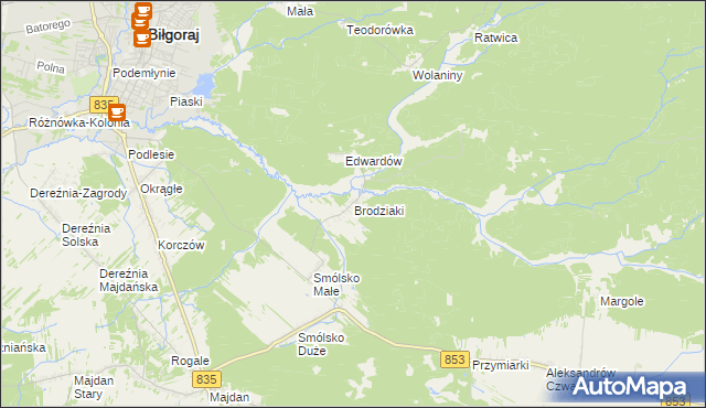 mapa Brodziaki, Brodziaki na mapie Targeo