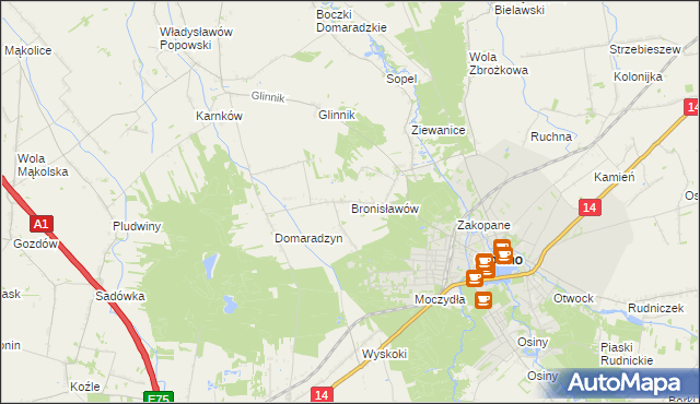 mapa Bronisławów gmina Głowno, Bronisławów gmina Głowno na mapie Targeo