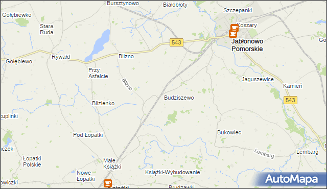 mapa Budziszewo gmina Jabłonowo Pomorskie, Budziszewo gmina Jabłonowo Pomorskie na mapie Targeo
