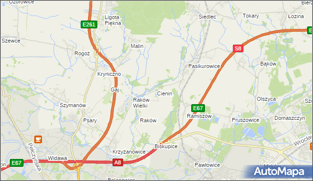 mapa Cienin gmina Wisznia Mała, Cienin gmina Wisznia Mała na mapie Targeo