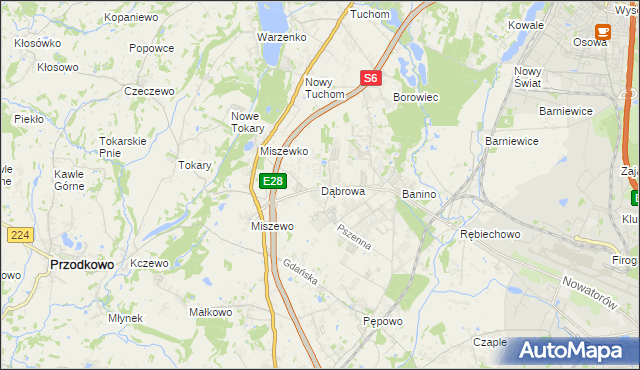 mapa Dąbrowa gmina Żukowo, Dąbrowa gmina Żukowo na mapie Targeo