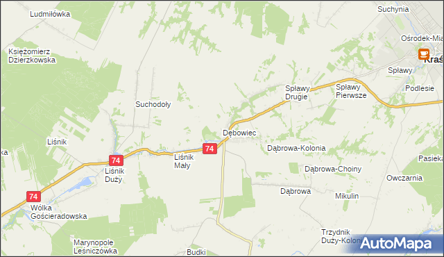 mapa Dębowiec gmina Trzydnik Duży, Dębowiec gmina Trzydnik Duży na mapie Targeo