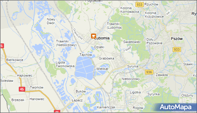 mapa Grabówka gmina Lubomia, Grabówka gmina Lubomia na mapie Targeo