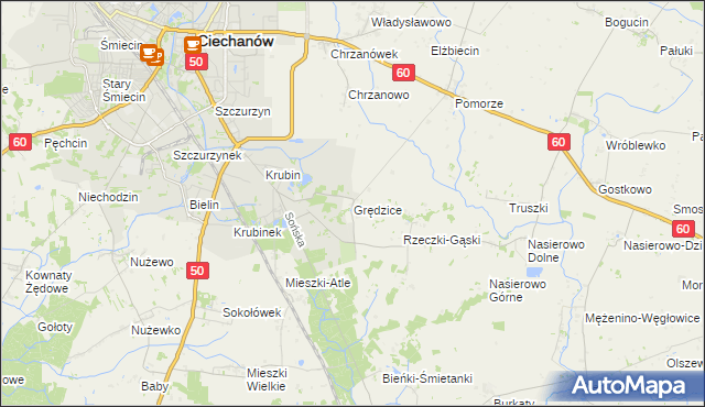 mapa Grędzice gmina Ciechanów, Grędzice gmina Ciechanów na mapie Targeo