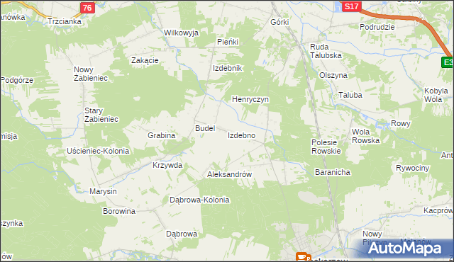 mapa Izdebno gmina Łaskarzew, Izdebno gmina Łaskarzew na mapie Targeo