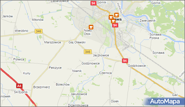 mapa Jaczkowice, Jaczkowice na mapie Targeo